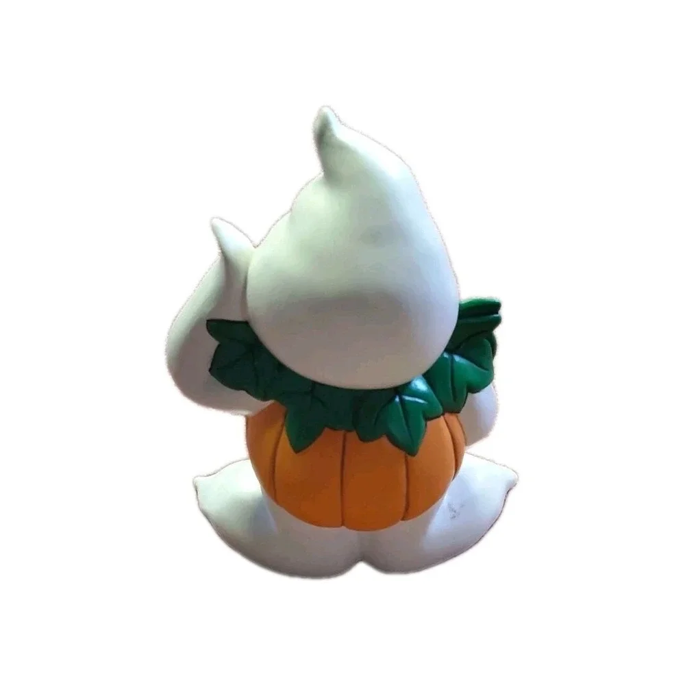 Vintage Ceramic Halloween Ghost Wearing Pumpkin Jack O Lantern Figurine Set 2
